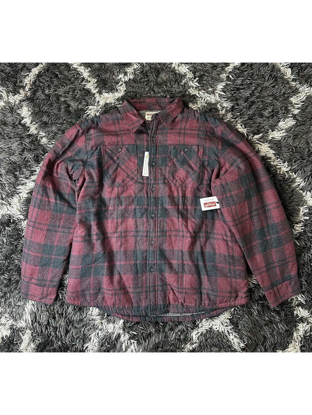 NWT Wrangler Authentics Men's XL Red Gray Plaid Fleece Lined Flannel Shirt